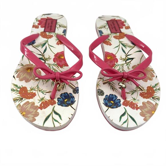 kate spade Shoes - Kate Spade | Flip Flop Thong Sandals White Pink Bow Gold Spade Floral Size 8